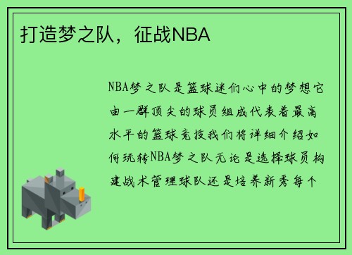 打造梦之队，征战NBA